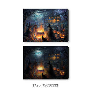 Toile d'art lumineuse à LED |   Peinture encadrée <span class=keywords><strong>squelette</strong></span> et sorcière pour Halloween, idéale pour salon et entrée - Product Image 5