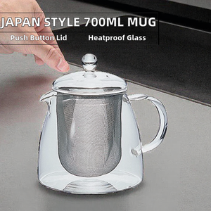 Mug à thé en verre de style japonais 700 ml, résistant à la chaleur, sans BPA, avec filtre en acier inoxydable, couvercle anti-fuite, motif logo, compatible micro-ondes et lave-vaisselle - Product Image 2