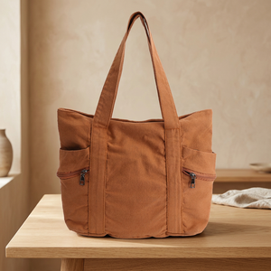 Canvas Tote <b>Bags</b> for <b>Men</b> Women Fashion Simple Solid Color Retro Large Capacity <b>Shoulder</b> <b>Bag</b> with Zipper Closure Casual Versatile - Product Image 2
