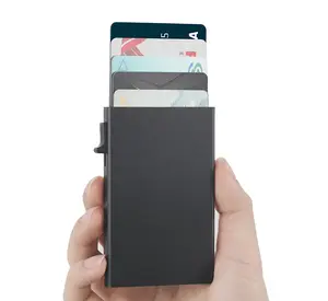 2024 맞춤형 금속 지갑 신용 카드 소지자, RFID 차단 기능이 있는 알루미늄 머니 클립 지갑 (블랙)