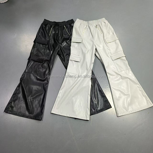 Produttore Custom da <span class=keywords><strong>uomo</strong></span> in bianco, tinta unita, in bianco, con tasca utilitaria, pantaloni da <span class=keywords><strong>uomo</strong></span> svasati, pantaloni in finta pelle - Product Image 1