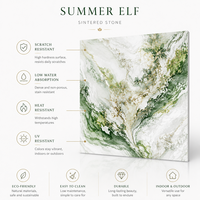 Dalle en pierre frittée Artistic Summer Elf 1600x3200mm, aspect marbre vert veiné floral, pour design d'intérieur de luxe
