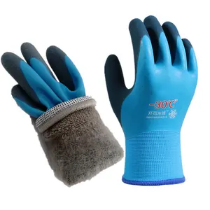 Groothandel Waterdicht Slijtvast-30 Graden Winter Warm Fluweel Dikke Latex Dip Rubber Winter Dikke Koude Werkhandschoenen