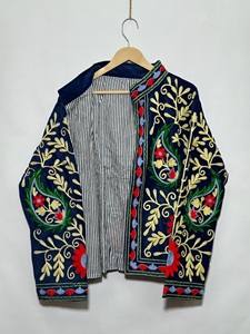 Women's <b>Velvet</b> <b>Jacket</b> Hand Embroidered Floral Pattern Full Sleeve Turn-Down Collar Spring Style Wholesale - Product Image 4