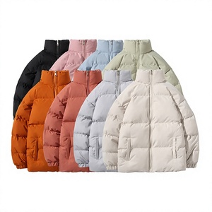 Veste matelassée unisexe OEM couleur crème, col montant, fermeture éclair, coupe-vent, en polyester épais, manteau d'hiver décontracté avec poches - Product Image 2