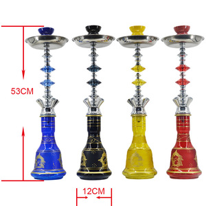 Narguilé de Fumoir de Haute Qualité Petite Taille à Quatre Tuyaux Chicha Classique Égyptienne en Verre et Métal Shisha Portable pour Fumeur - Product Image 2