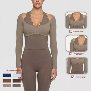 Top <span class=keywords><strong>de</strong></span> Yoga <span class=keywords><strong>de</strong></span> Manga Larga con Diseño Festoneado, Conjunto <span class=keywords><strong>de</strong></span> Yoga <span class=keywords><strong>de</strong></span> <span class=keywords><strong>Dos</strong></span> Piezas con Bloques <span class=keywords><strong>de</strong></span> Color, Ajuste Delgado, Transpirable, Ropa Deportiva y <span class=keywords><strong>de</strong></span> Fitness - Product Image 5