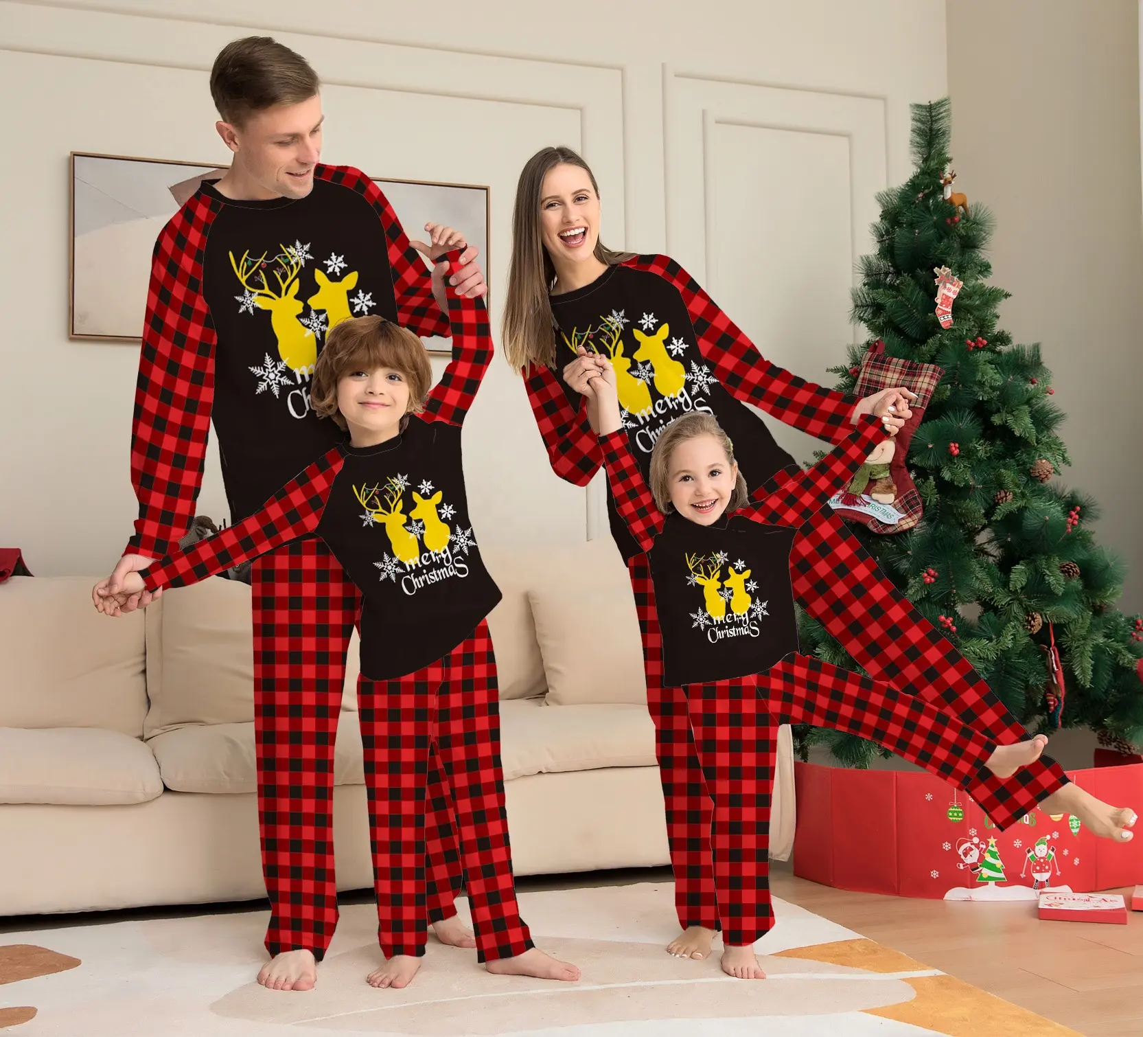 Nieuwe Trendy Familie Bijpassende Kerst Pyjama Set Vakantie Santa Nachtkleding Kerst Pyjama Voor Paar En Kinderen