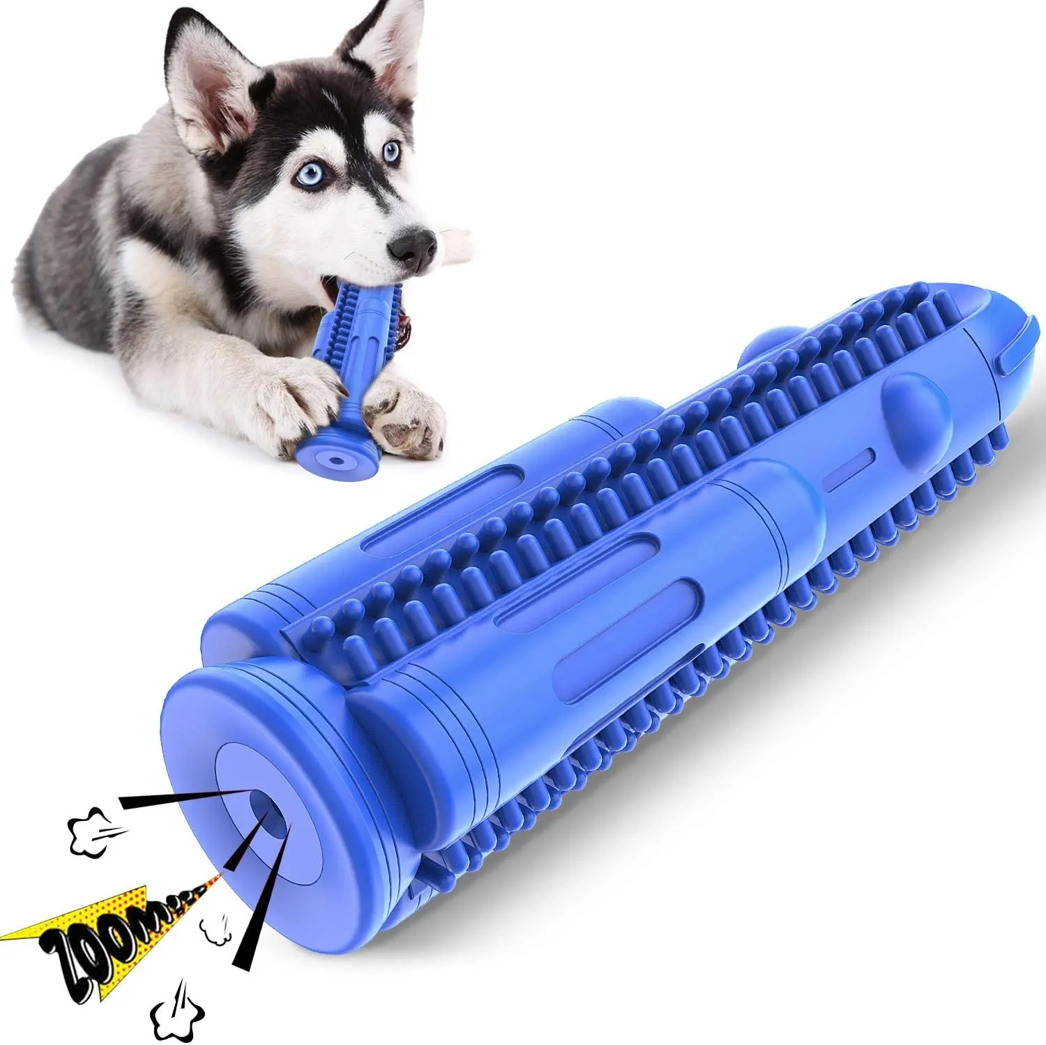 A-mazon Hot Sale Eco Friendly Indestructible Rubber Rocket Dog Squeaky Chew Toys For Aggressive Chewers