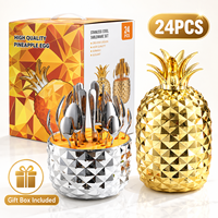 Ensemble de 24 couverts décoratifs en ABS motif ananas, organisateur en acier inoxydable, pour cadeau de mariage et repas à domicile