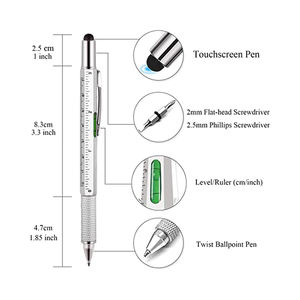Stylo multifonction 6 en 1 en métal avec logo personnalisé, tournevis, niveau à bulle, stylet pour écran - Product Image 2