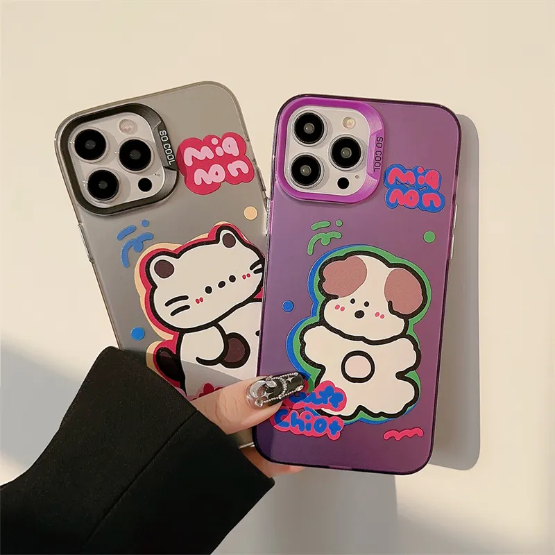 Original pareja de dibujos animados adecuado para iPhone 14 Promax Phone Case 12 cover 13 Anti drop 11 Cats and Puppies 15