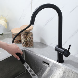 FRAP Grifos de fregadero extraíbles negros de acero inoxidable contemporáneos Grifos de lavabo flexibles para cocina de hotel - Product Image 1