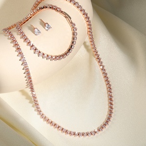 Wholesale Fashion Luxury <b>Copper</b> Christian Zircon Wedding Jewelry Set Women Long Tassel Necklace Earrings Pageants Brides Gift - Product Image 2