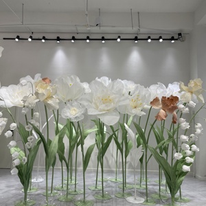 H-670 fiori di Organza di seta in piedi giganti grande sfondo di fiori di papavero di peonia rosa di alta qualità per la decorazione della festa dell'evento di nozze - Product Image 3