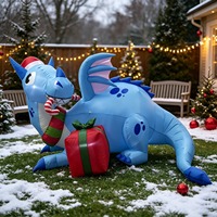 Lumières LED de Noël, dragon bleu gonflable avec chapeau de Père Noël, décoration de bonbons pour la cour extérieure, célébration du Nouvel An