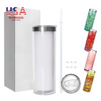 Gobelet isotherme USA RTS 20oz à double paroi, intérieur en acier inoxydable, extérieur en plastique blanc, pour sublimation, avec trou pré-percé