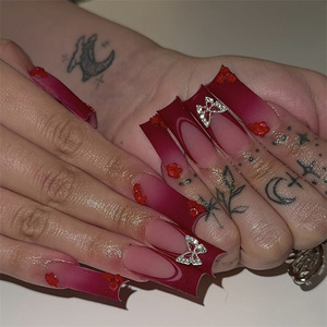 French Starry Leopard Press-on False Nails Pink Brown <strong>Detachable</strong> Nail Art <strong>Patch</strong> for Finger Long Tips Square Butterfly Design - Product Image 6
