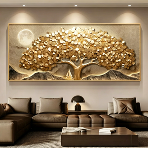 Peinture murale LED abstraite en forme d'arbre doré, style nature morte, vente en gros, décoration intérieure pratique, peinture en porcelaine de cristal LED avec télécommande - Product Image 4