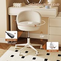 Chaise de bureau ergonomique pivotante en velours moderne avec support de posture, chaise de travail confortable à roulettes, base blanche, rembourrage doux et moelleux