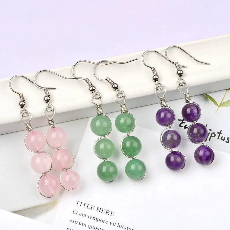 Natural Woman Gems Round Bead Dangle Ball Earring Female Jewelry Gifts