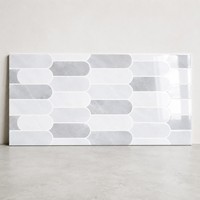Carrelage mural et de sol en céramique pour salle de bain et cuisine, motif géométrique ovale, gris et blanc, effet marbre brillant, 300x600mm