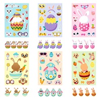 DIY 6pcs Puzzle Lapin de Pâques Dessin Animé Autocollants Mignon Lapin Visage Changer Autocollants Réutilisés Autocollants de Pâques
