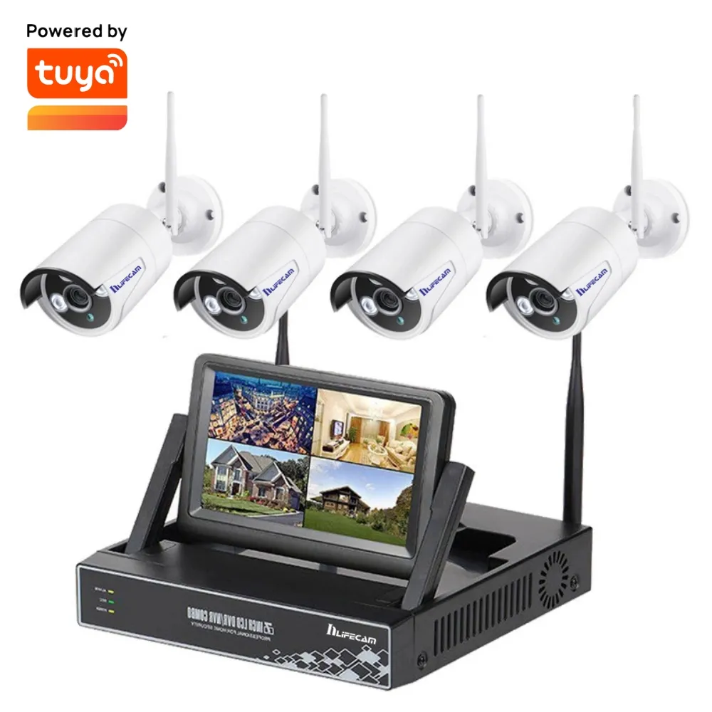 Wireless Wifi Surveillance NVR Kit 8ch 7" LCD Screen Monitor CCTV HD 1080P Outdoor Waterproof Security Camera System Tuya APP