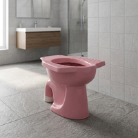 WC monobloc en céramique rose, à fixation au sol, avec siphon en S, double chasse et abattant à fermeture douce