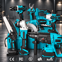 Kit d'outils sans fil bleu certifié CE UL GS RoHS, perceuse à main, sécateur, mini-tronçonneuse, scie circulaire et mallette moulée par soufflage