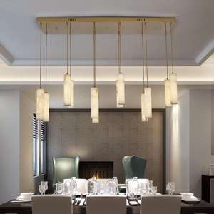 Candelabro de tira larga de alabastro de diseñador creativo, Vestíbulo de Hotel, comedor, cocina, lámpara colgante de mármol - Product Image 3