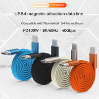 Kabel Magnetik Thunderbolt 4 100W 5A Pengisian Cepat 40Gbps 8K60Hz USB4 Tipe-C 1M Nilon Pelindung Foil Paduan Aluminium IOS Komputer