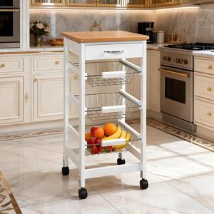 Chariot de service de cuisine <span class=keywords><strong>sur</strong></span> roulettes Tiroir de rangement à 4 niveaux Roulettes verrouillables de comptoir Chariot de petit-déjeuner en bois KC-TR0038 - Product Image 2