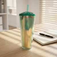 Bouteille d'eau en plastique texturé de 600 ml avec couvercle à paille rabattable, sans BPA, qualité alimentaire, double paille, tasse portable – Vente en gros