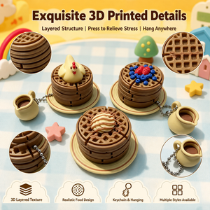 3D Printed Realistic Waffle Fidget Clicker Keychain Cute Miniature Food <b>Sensory</b> <b>Toy</b> Satisfying Tactile Bag Charm Stress Relief - Product Image 1