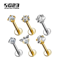 Kaishee G23 Piercings Labret en Titane avec Zircon Étoile et Cœur, Or, pour Lèvre, Oreille, Hélix, Cartilage, Lobe, Daith, Bijoux Corporels
