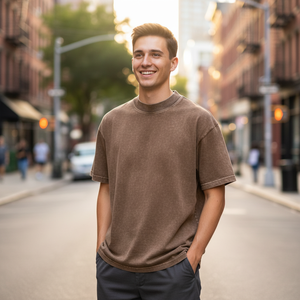 Di alta qualità estate in bianco Unisex ampia O collo manica corta oversize da uomo 230gsm cotone Vintage acido Wash T-Shirt - Product Image 1