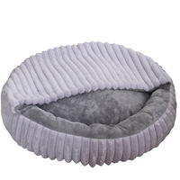 Lit douillet pour chat avec couverture à capuche, lit rond moelleux anti-anxiété pour animaux de compagnie, lit confortable en forme de beignet en fausse fourrure pour chiens