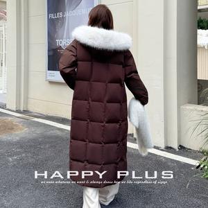 Abrigo Largo de Plumón para Mujer Happy Plus, Color Mocha, con Cuello de Piel, Capucha Desmontable, Resistente al Viento, Talla Grande, Relleno de 250g-300g - Product Image 4