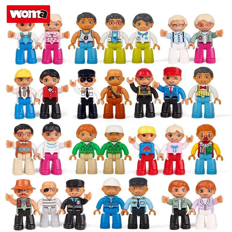 WOMA TOYS Police Worker Elder Engineer Pilot Kids Big Large Building Block Student Toys Jouet Compatible Major Brands Brick