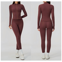Ensemble 2 pièces haut de gamme pour femme, coupe ajustée, en Spandex/Nylon, brossé, anti-transpiration, respirant, réversible, uni, col montant, pour le yoga
