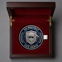 Maßgefertigte Moderne Challenge-Münze PROTECT SERVE Silberbeschichtet Marineblau Emaille Druckguss Gedenkmedaille Vatertag