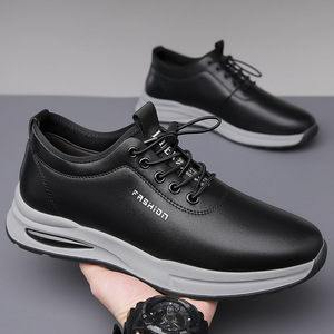 Chaussures de marche en cuir pour hommes, bout rond, lacets, doublure en maille respirante, semelle extérieure en caoutchouc, chaussures décontractées confortables - Product Image 4
