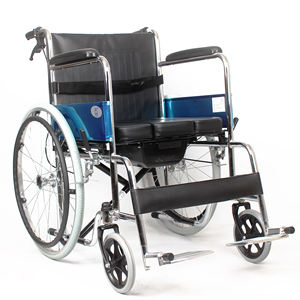 วีลแชร์ล้อเหล็ก Q235ปรับความสูงได้, เก้าอี้รถเข็นวีลแชร์แบบนุ่มวีลแชร์แบบแมนนวลพร้อมเบรกลวดและโถส้วมพีวีซี - Product Image 3