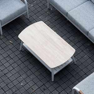 Ensemble moderne et simple <span class=keywords><strong>de</strong></span> canapé-lit d'extérieur en <span class=keywords><strong>aluminium</strong></span> avec table basse, finition grain <span class=keywords><strong>de</strong></span> <span class=keywords><strong>bois</strong></span>, pour villa, balcon, cour, <span class=keywords><strong>jardin</strong></span>, hôtel - Product Image 4