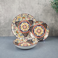 Ensemble de vaisselle en porcelaine 18 pièces, style bohème, assiette avec impression par transfert, vaisselle en céramique