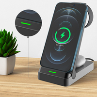 Support de chargeur sans fil magnétique 3-en-1 avec logo personnalisé, charge rapide PD pour iPhone et écouteurs, 15W/10W/5W, support de téléphone pliable pour bureau