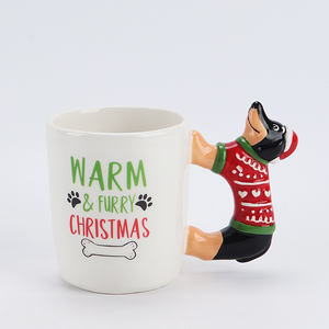 Tirelire en céramique 3D en forme de chien, chiot de Noël peint à la main avec un <span class=keywords><strong>pull</strong></span> rouge, décoration festive pour chambre d'enfant, cadeau pour les amoureux des chiens - Product Image 5