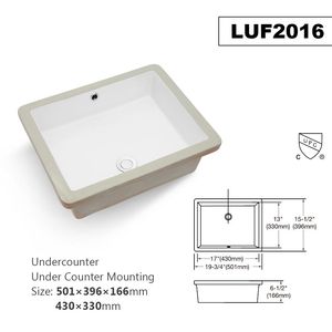 Lavabo rectangular de cerámica Db White para empotrar, 20 x 15.5, con desagüe, un solo orificio, diseño contemporáneo - Product Image 5
