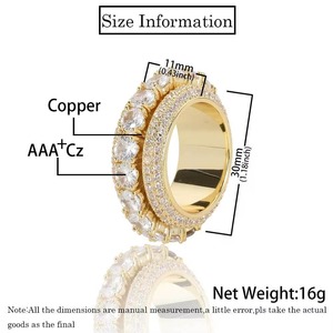 Bagues Dôme Rotatives en Argent Sterling 925 Vermeil Or Premium avec Moissanite VVS, Entièrement Serties, Bijoux Hip Hop, Passent le Test du Diamant - Product Image 4